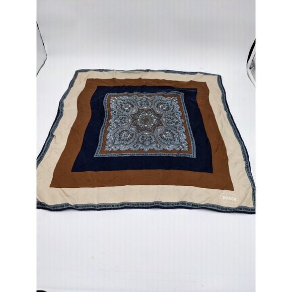 Vintage scarf by Dorce brown blue 22x23.5 in - Picture 3 of 9